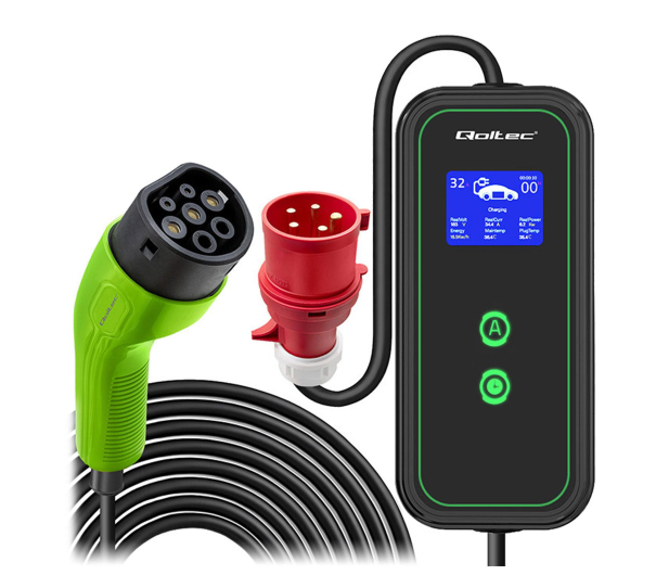 Qoltec Mobilna ładowarka EV z regulacją 2w1 Typ2 (7kW, 230V, 5m) - 1483427 - zdjęcie